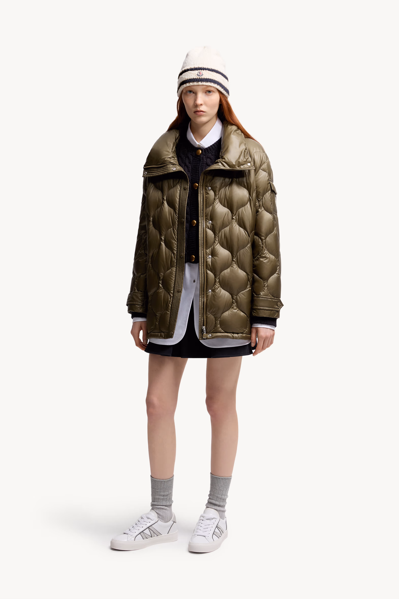 Lombi Hooded Mid-Length Down Jacket Women Olive Green Moncler 0